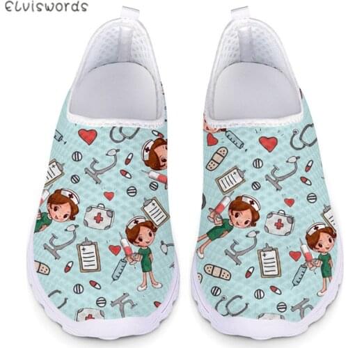 ELVISWORDS Green Sneakers Nurse Doctor Fairy 3D Pattern Non-slip Slip on Lazy Shoes for Women Comfortable Ladies Sneakers Flats