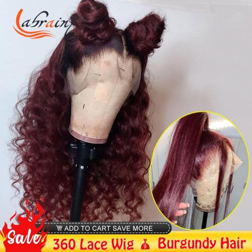 13x6 Ombre Burgundy HD Lace Frontal Human Hair Wigs Kinky Curly Highlight Red Colored Woman Pre Plucked Full 1B 99J Lace Closure