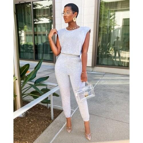 VAZN 2021 Hot High-end Young Sexy Office Lady Solid Simple Nature Tank Sleeve Long Pencil Pants Free Slim Women 2 Piece Set