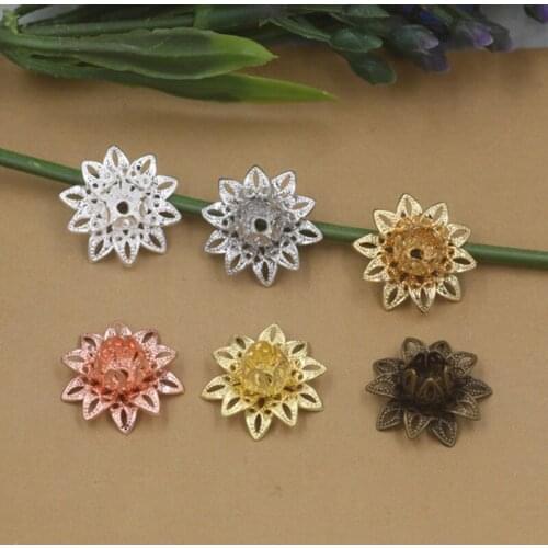 50 PCS 16mm Metal Brass Flowers Base Settings DIY Accessories Filigree Flowers Bead Caps For Jewelry Making