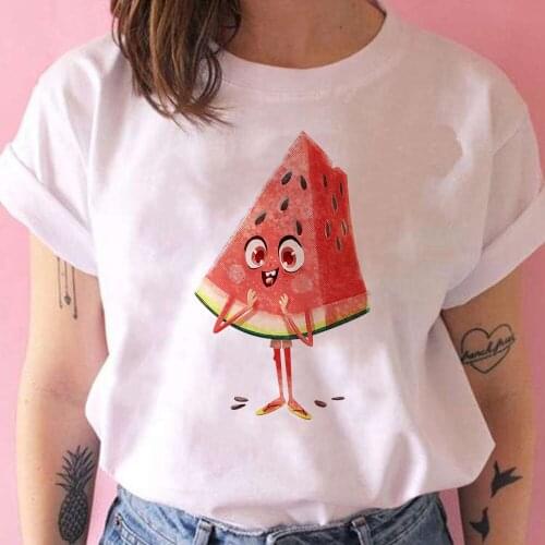 Cute Food Casual T-shirt Women Miss Watermelon Printed Leisucre T-shirts Women Short Sleeve 90s Vintage Beautiful Tshirt