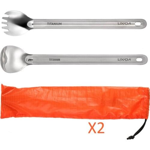 Lixada Ultralight Titanium Long Handle Spoon Spork Cutlery Set Portable Outdoor Dinner Spoon Cutlery Picnic Camping Tableware