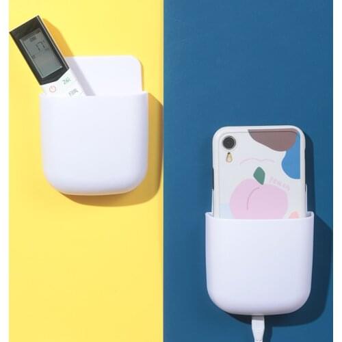 Wall Mounted Mini Rack Mobile Phone Remote Control Storage Box With Transparent Pencil Holder OfficePen Holder Iron Storage Bin