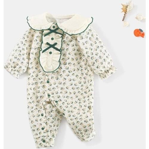 2021 Autumn New Baby Clothes Newborn Romper Girls Jumpsuit Bow Infant Outfits Floral Toddler Clothes