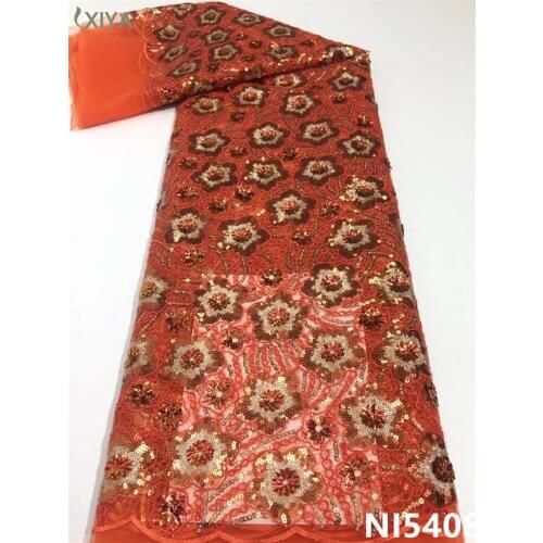 New Arrival Sequin Lace Fabric African French Tulle Lace Fabric Flower Pattern Laces Fabrics for Nigerian Wedding NI5408