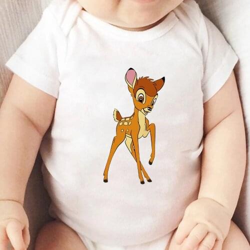 Toddler Clothes Funny White-tailed Deer Bambi Printed Baby Onesie Harajuku Graphic Disney Infant Jumpsuit Newborn Romper