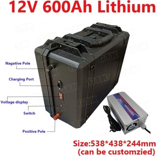 Rechargeable 12V 600Ah Lithium li ion battery pack with BMS for emergency system solar system emergeny storage+20A charger