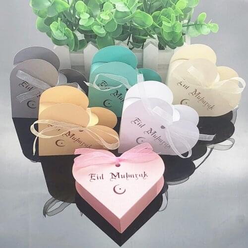 10/50/100pcs Heart Eid Mubarak Candy Box Favor Gift Box DIY Paper Happy Islamic Muslim al-Fitr Eid Ramadan Decor Party Supplies