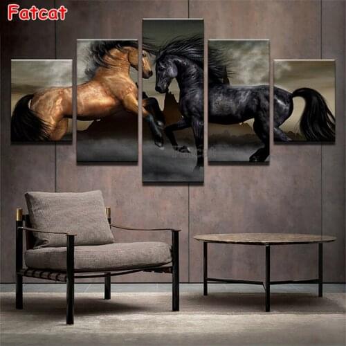 Full diamond painting Modern animal art, two running horses diamond embroidery 5D rhinestone diamond inlaid pattern5pcs PP1994