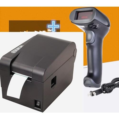 1pcs wired bar code scanner+thermal bar code QR code label printer high quality clothing tags supermarket price sticker printer