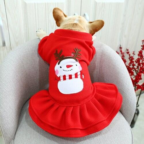 Cat Dog Christmas Snowman Clothes Red Dog Christmas Costume Dress Girl Small Medium Dogs Clothes Apparel Puppy Cotton Shirt Coat