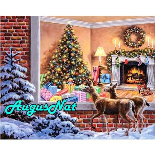 Christmas card diamond painting full round christmas stag tree daimond embroidery picture firewood diamant mosaic sticker deer