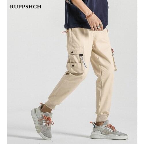 RUPPSHCH 2021 New Fashion Men Large Size Casual Cargo Pants Men Loose Multi-pocket Harem Pants Men Cotton Nine-point Pants
