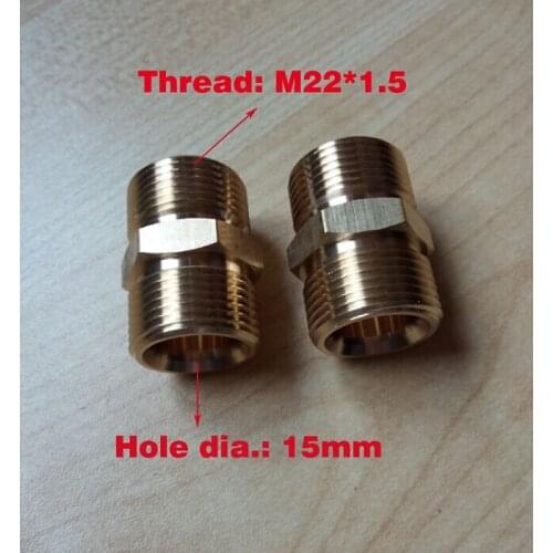 100% copper car washer hose connector two ends thread M22*1.5, two ends hole dia.15MM