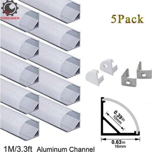 5Pack 1M V Shape LED Aluminum Channel System with Milky Cover End Caps and Mounting Clips Aluminum Profile for LED Strip