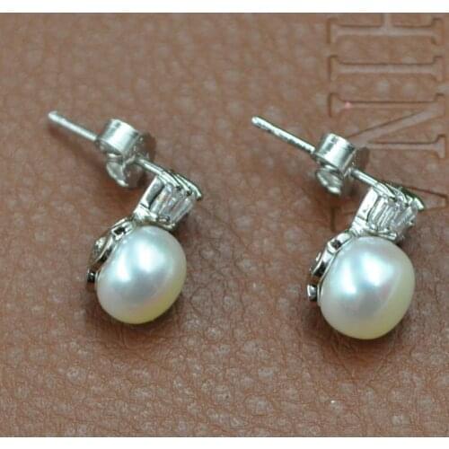 2020 Special Offer Real Trendy Women Geometric Oorbellen Earings Stunning 7-8mm Natural Color Freshwater Pearl Earring