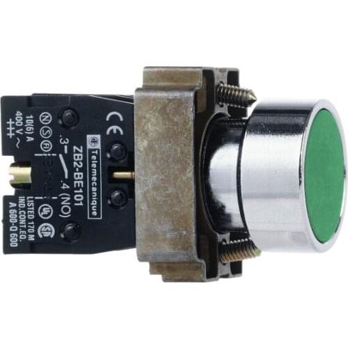 XB2BA31 XB2BA31C = ZB2BZ101C + ZB2BA3C Green pushbutton Ø 22 - flush spring return - 1NO