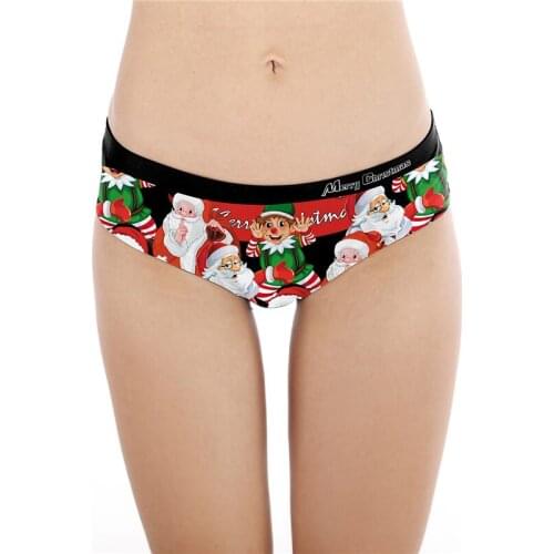 Cute Elf Pattern Mrs Santa Christmas Panties for Women Kawaii Ladies 3D Printed Santa Claus Xmas Panties Underwear