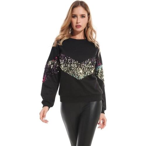 2020 New Spring Women Sweatshirt Round Neck fashion Sequin Jersey Loose Shirt Streetwear Women Pullovers Tops