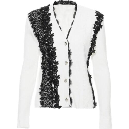 Fashion Jackets for Women 2021 Womens Coat Color Blocking Lace Stitching Knitted Cotton Slim V-neck Cardigan Top Jacket Coats