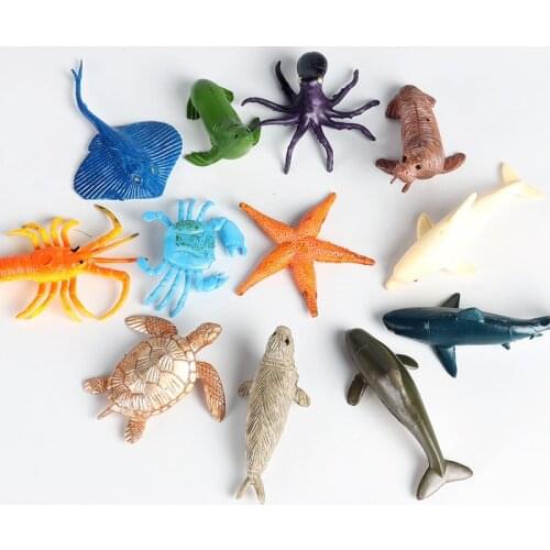 12pcs Mini Ocean Marine Animals Model Starfish Octopus Shark Dolphin Crab Sea Turtle Miniature Action Figures Collecting Kid Toy