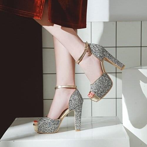 2021 New Sexy Nightclub Fish Mouth Sequined High Heels Sandals