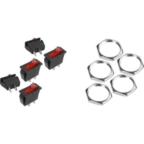 5 Pcs 2 Pin SPST Red Neon Light On/Off Rocker Switch with 5 Pcs Momentary ON/OFF Push Button Round SPST Switch