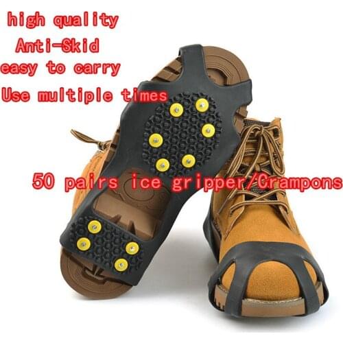 50pair 10 Studs Safety Anti-Skid Snow Ice Climbing Shoe Spikes Grips Crampons Cleats Overshoes S M L XL XXL express free ship