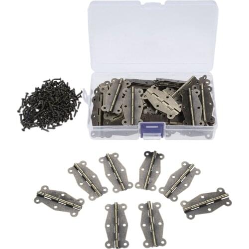 60pcs Antique Bronze Cabinet Furniture Door Luggage Butt Hinges Jewelry Wooden Boxes Decorative Hinges with Screws 50*25m
