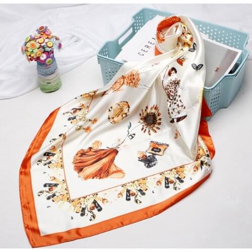 90*90cm Silk Flower Scarves Women Foulard Square Head Hijab Scarf Ladies Satiny Shawl wrap muffler pareo female hijab poncho