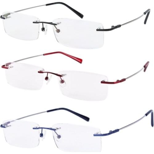 Agstum Womens Mens Memory Titanium Alloy Rimless Anti blue light Spectacles Flexible Hinged Eyeglasses Frame Optical