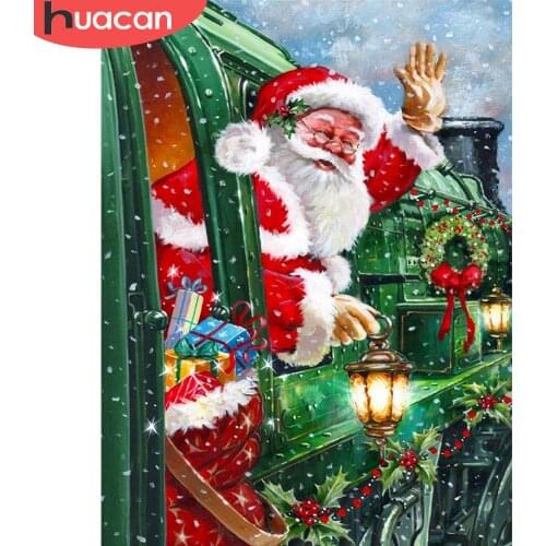 HUACAN 5d Diamond Painting Santa Claus DIY Mosaic Winter Train Full Square/Round Diamond Embroidery Christmas Gift Wall Art