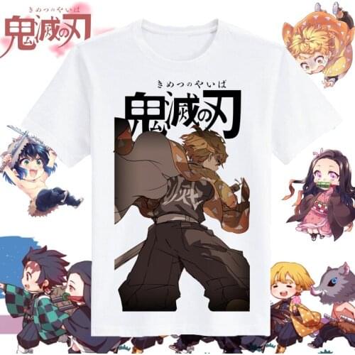 Kamado Tanjirou White Cartoon T Shirt Demon Slayer Cosplay Summer T-Shirt Anime Kamado Nezuko Agatsuma Zenitsu Top Tee Costume