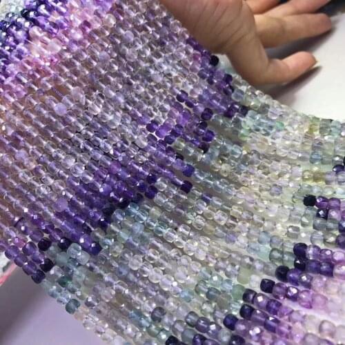 Loose beads Gradient color purple Fluorite Square Faceted 4mm for DIY jewelry making loose beads FPPJ wholesale nature