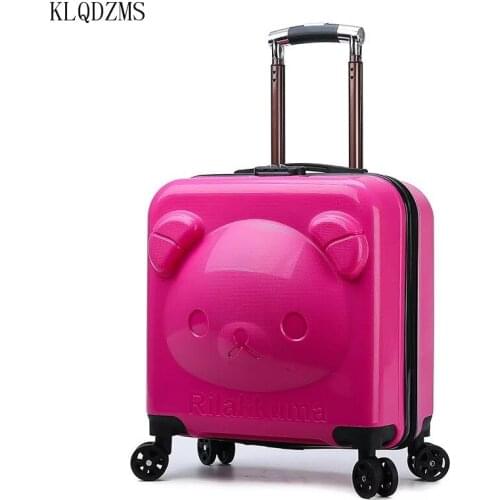 KLQDZMS 18inch kids luggage Cartoon PP Suitcase Boarding Rolling Luggage Children Travel Bag Kids Suitcase
