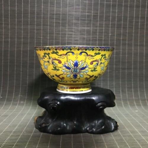 Porcelana Qianlong año esmalte riqueza, flores, cuencos, porcelana antigua, muebles para el hogar, colección de antigüeda