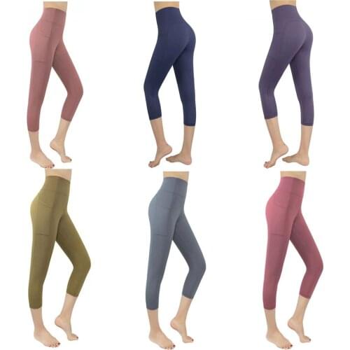 Neonysweets Women High Waist Shorts With Pockets Yoga Tights Sexy Sports Leggings Quick Dry Athletic Skinny Fitness Shorts