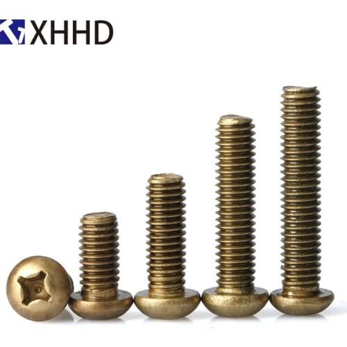 M6 Phillips Cross Recessed Brass Copper Pan Round Head Machine Screw Metric Threaded Bolt Fastener Hardware