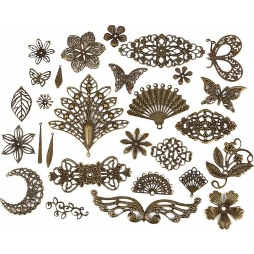 Metal Iron 10Pcs/Lot Gold Bronze Rhodium Connector Earring Accessories Retro Pattern Hollow Pendent DIY jewelry hairpins sticks