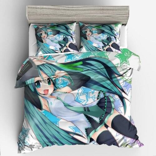 Hatsune Miku girl cute cartoon digital printing boys plain quilt cover childrens dormitory pillowcase bedding three-piece set