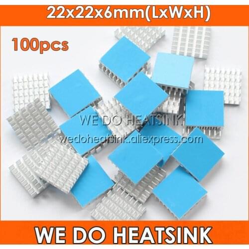 WE DO HEATSINK 100pcs 22x22x6mm Silver Aluminum Heatsink Cooler For IC CPU AMD With Thermal Adhesive Transfer Tape Pads