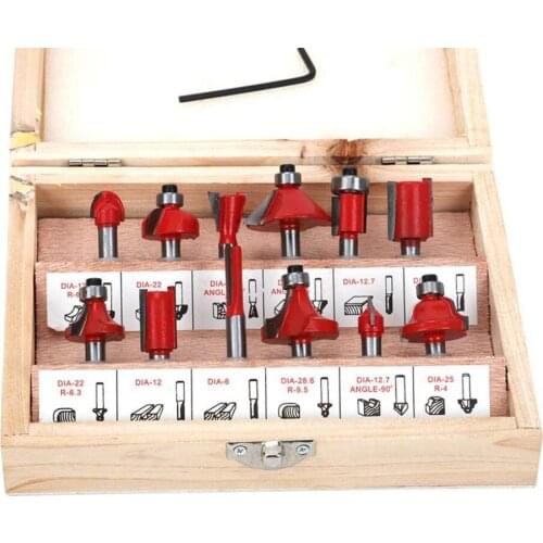 12pcs 1/4 6.35mm Shank Router Bit Alloy Milling Cutter Set for Woodworking Mill Wood Cutting Tool