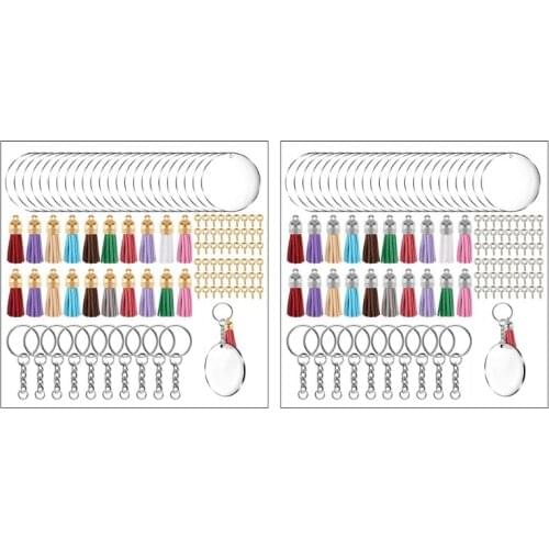 200 Pcs Acrylic Keychain Blanks Kit for DIY Projects Crafts with Key Rings Jump Rings Round Clear Discs Circles Colorful Tassel