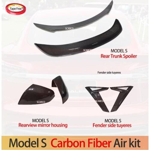 Real Carbon Fiber For Tesla Model S Spoiler Wing and Rearview Mirror Housing Fender Side Tuyeres(2pcs) Dedicated Air Kit