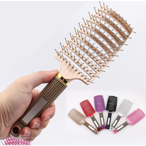 2021 New Bristle Nylon Women Wet Curly Detangle Hair Brush Scalp Massage Comb Hairdressing Styling Tools
