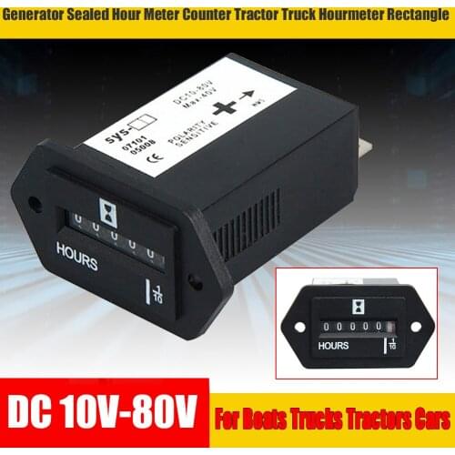 New Generator Sealed Hour Meter Counter Tractor Truck Hourmeter Rectangle DC 10V-80V for Boats Trucks Tractors Cars