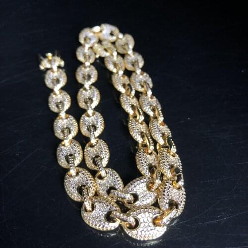 Cubic zirconia jewelry mens 18K Gold Oval Chain Necklace
