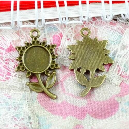 40pcs 10mm Inner Size Antique Bronze Plated Flower Style Base Setting Charms Pendant DIY Jewelry Findings