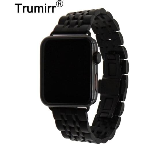 Stainless Steel Watchband for iWatch Apple Watch 38mm 42mm Butterfly Clasp Band Wrist Strap Bracelet Black Gold Silver +Adapters