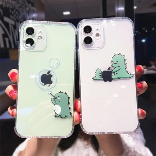 Cute Creative Dinosaur Phone Case For iPhone 11 Pro 12 Pro Max 7 8 Plus 12 Mini X XR XS Max Transparent Shockproof Back Cover
